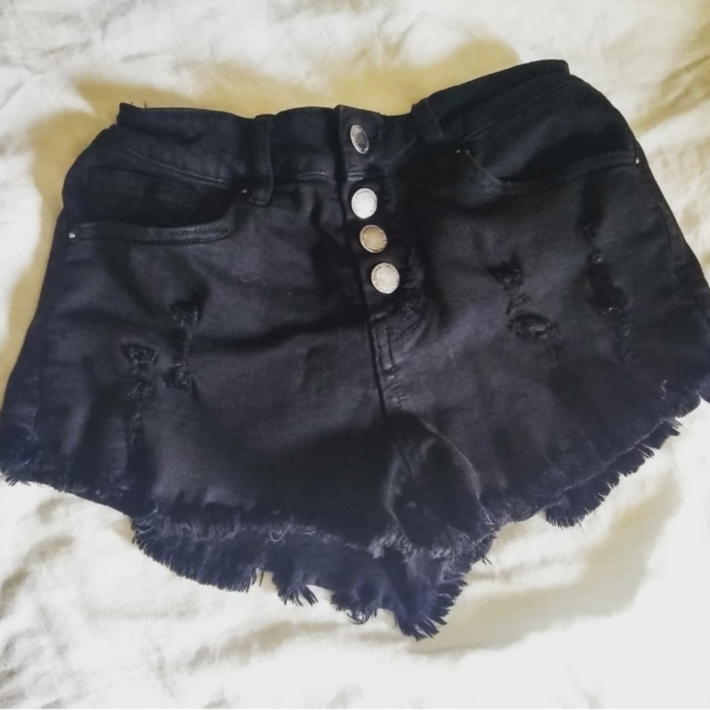 Black denim shorts